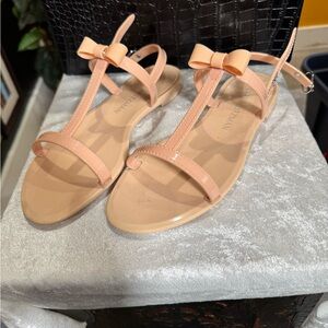 Stuart Weitzman Peachy Pink Sandals with Bows and Open Toe Design